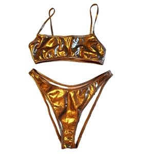 BLUE HOUR Metallic bronze Two piece swim suit Bikini.